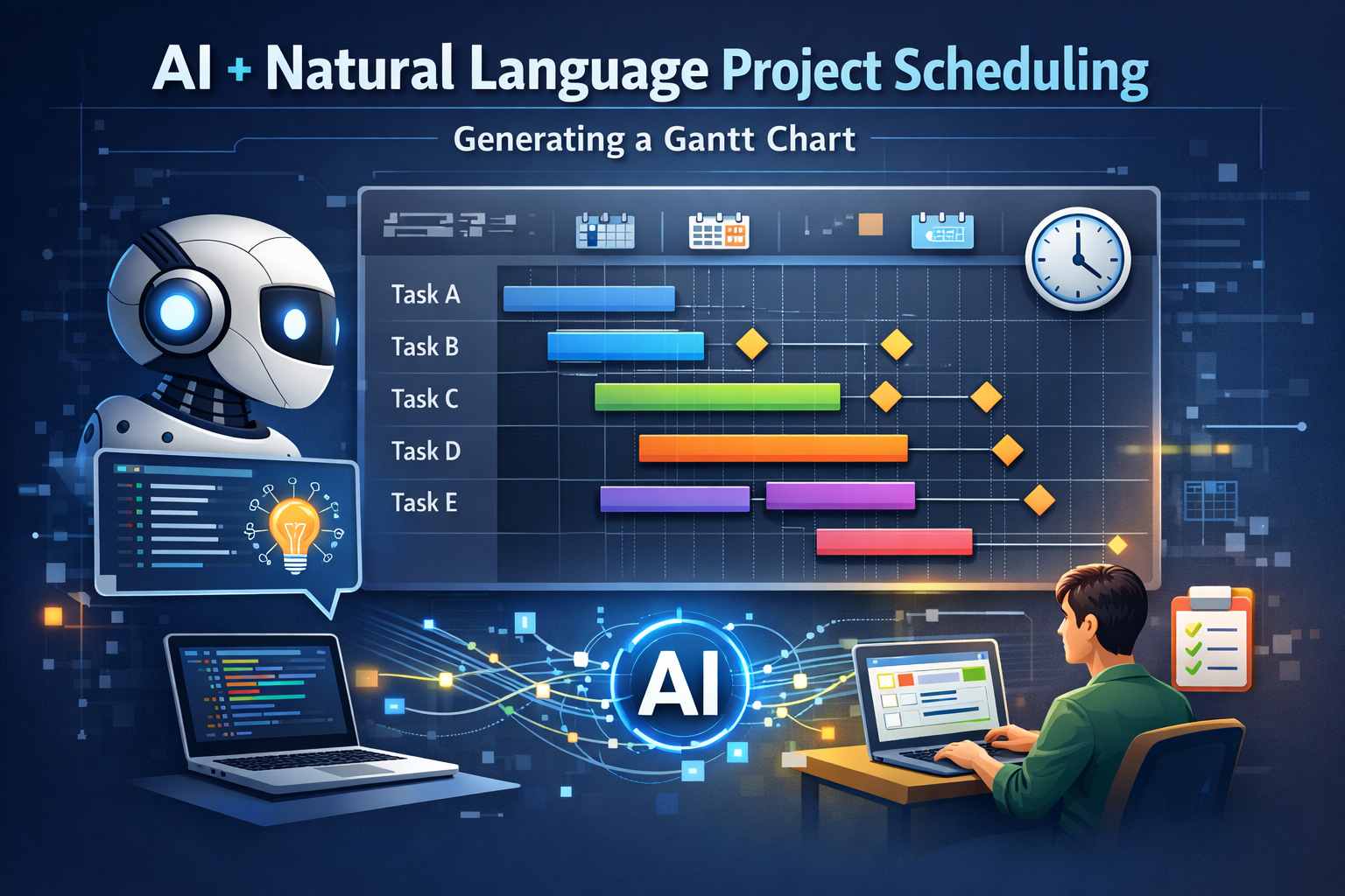 AI natural language project scheduling generating a Gantt chart