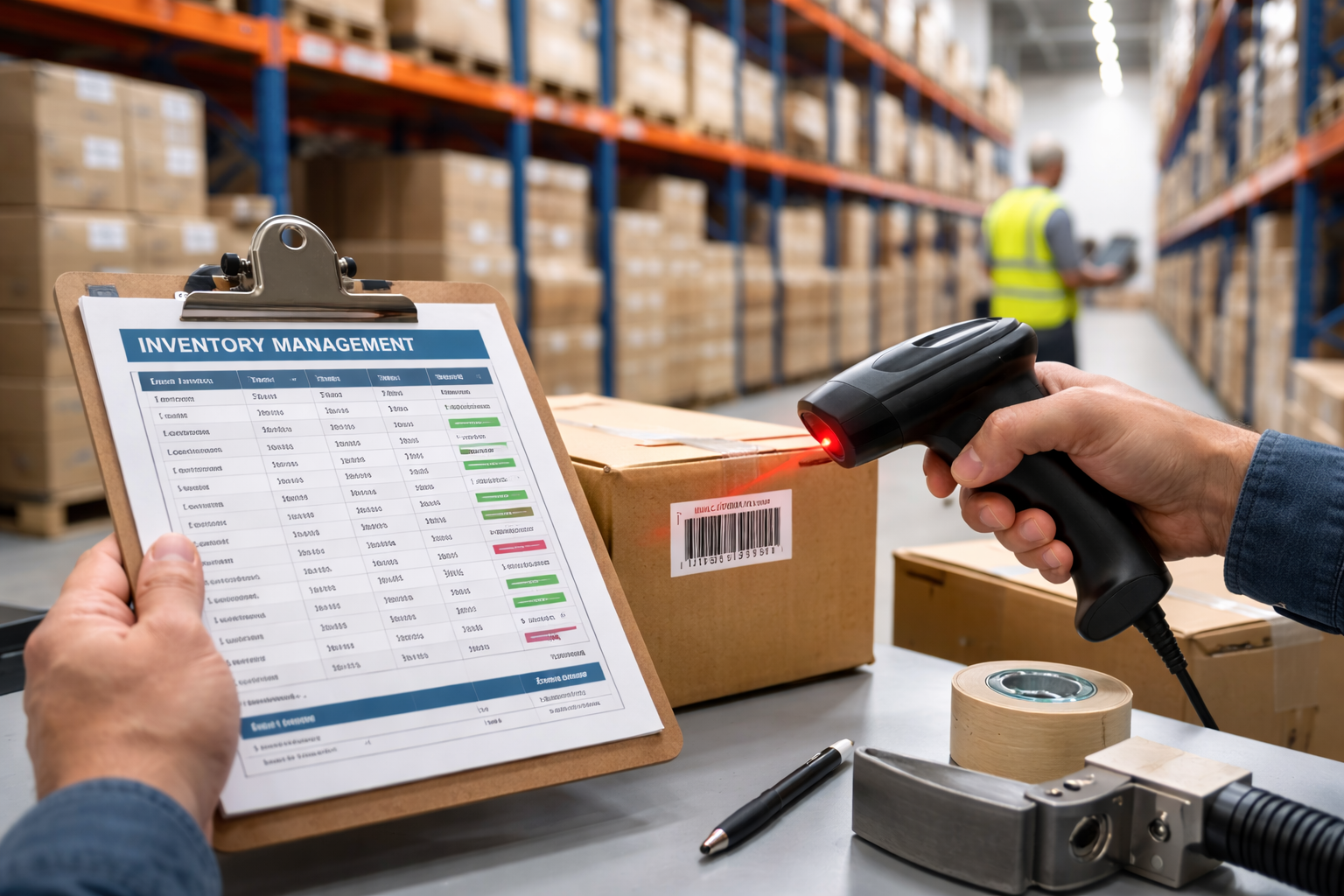 Distribution warehouse with barcode scanning and inventory management