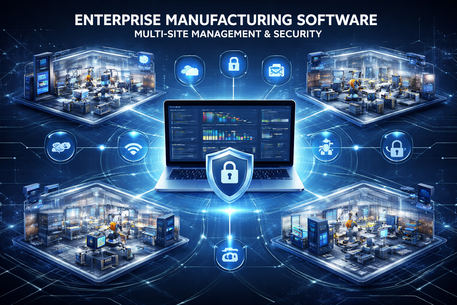 Enterprise manufacturing software infrastructure with multi-site management and security